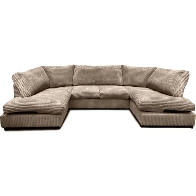 Jumbo Cord Fabric U-Shaped Sofa – High Back - Coffee (90cm H X 275cm W X 167cm D)