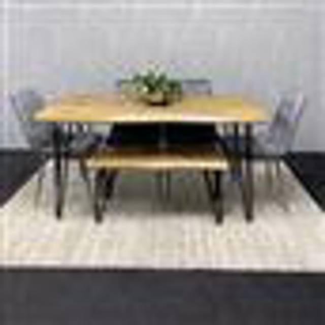 Wooden Dining Table With Bench and 4 Velvet Chairs - Stylish Dining Room Furniture - Grey (6)