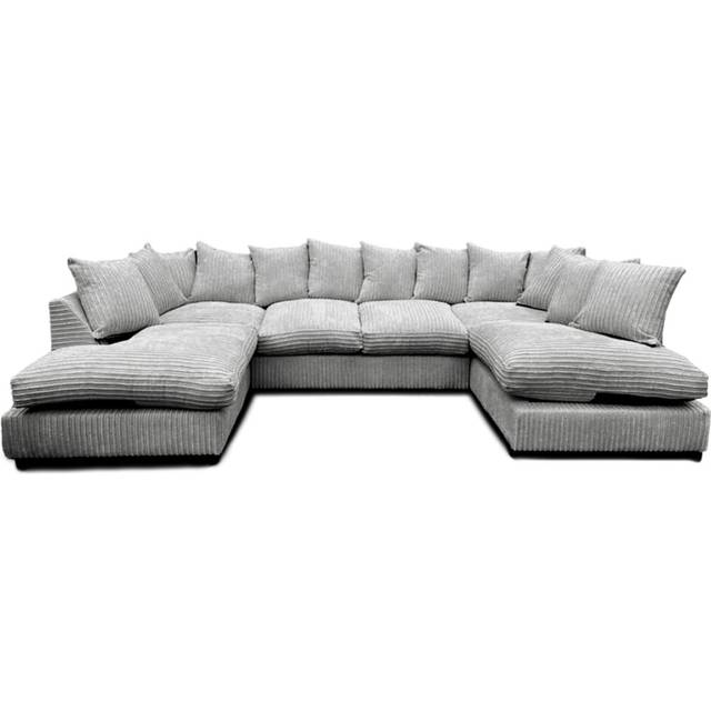 Jumbo Cord Fabric U-Shaped Sofa – Small Back - Silver (90cm H X 275cm W X 167cm D)