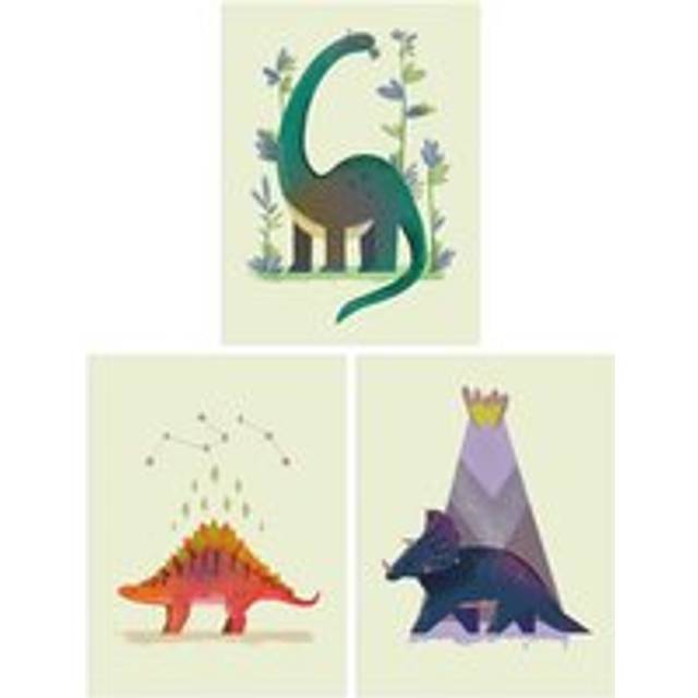 Pack of 3 Kids Bedroom Cute Dinosaurs Stegosaurus Apatosaurus Triceratops Pastel Colour Boy Girl Unframed Wall Art Living Room Prints Set - Light Green - One Size