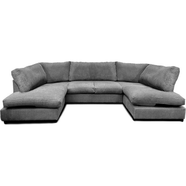 Jumbo Cord Fabric U-Shaped Sofa – High Back - Grey (90cm H X 275cm W X 167cm D)