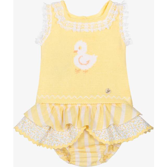 Foque Baby Girls Yellow Striped Cotton Shorts Set - 12 month