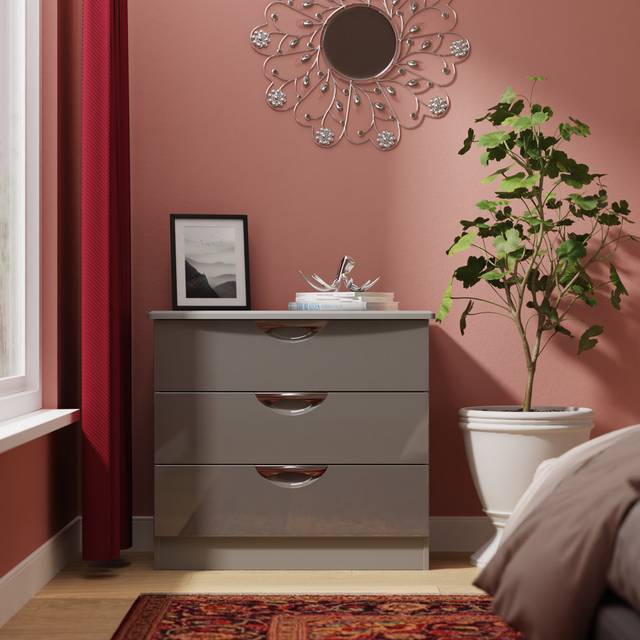 Camden 3 Drawer Chest in Grey Gloss & Dusk Grey - Ready Assembled - Lewis's Home | TJ Hughes