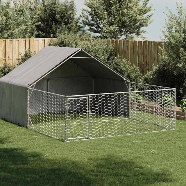 Outdoor Dog Kennel With Run 5X2x1.5 M Galvanised Steel (190cm H x 400cm W x 300cm D)
