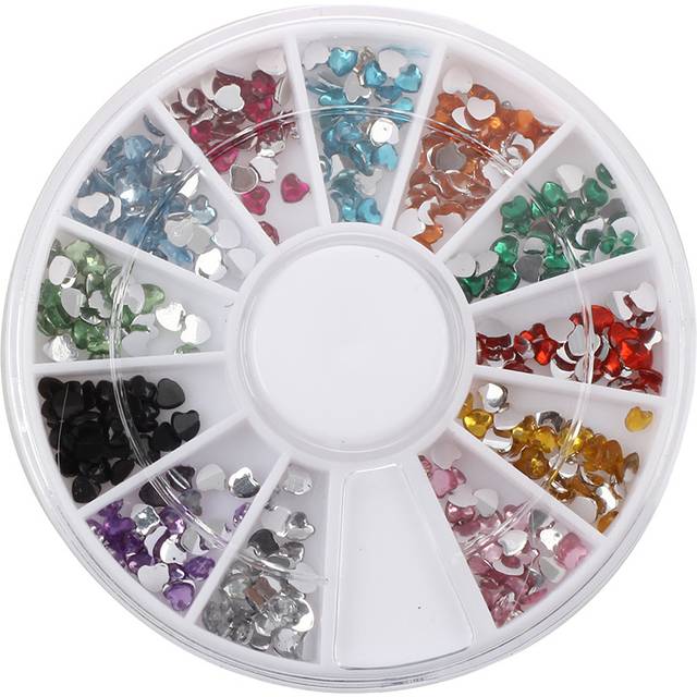 300pcs 2mm 12 Colors Glitter Heart Nail Art UV Acrylic Tips Rhinestones Wheel