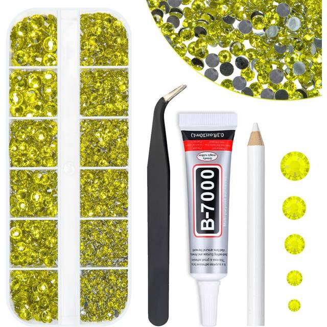 qiipii Lemon Yellow Crystal Resin Rhinestones w B7000 Jewelry Glue for Bedazzling Crafting Flatback Stones 2mm 3mm 4mm 5mm 6mm Diamonds Crystals Gems