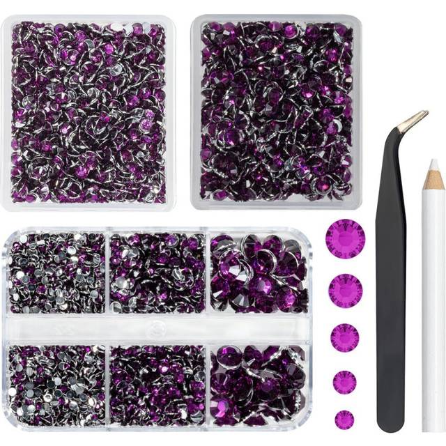 qiipii 3 Boxes 5070PCS Grape Purple Resin Crystal Rhinestones for Crafting Flatback Resin Stones Gems 2mm 3mm 4mm 5mm 6mm Non-Hotfix Diamonds for Nail