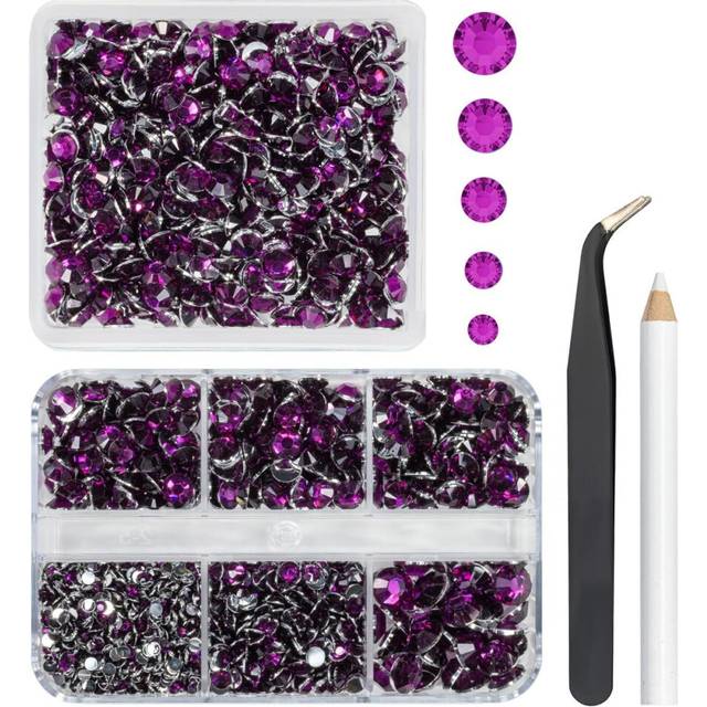qiipii 2 Boxes 3060PCS Grape Purple Resin Crystal Rhinestones for Crafting Flatback Resin Stones Gems 2mm 3mm 4mm 5mm 6mm Non-Hotfix Diamonds for Nail