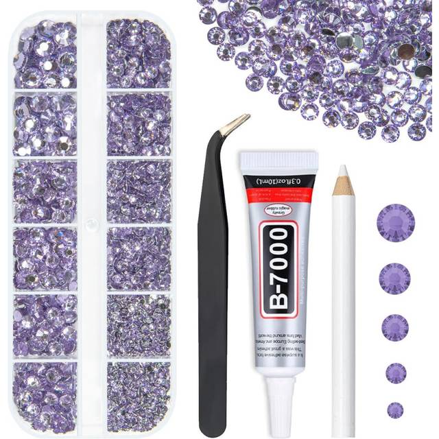qiipii Light Purple Crystal Resin Rhinestones w B7000 Jewelry Glue for Bedazzling Crafting Flatback Stones 2mm-6mm Diamonds Crystals Gems Charms Suppl