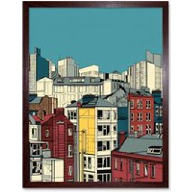 Wall Art Print Manchester City Architecture Styles Cityscape Art Framed - Brown - W12 inch x H16 inch