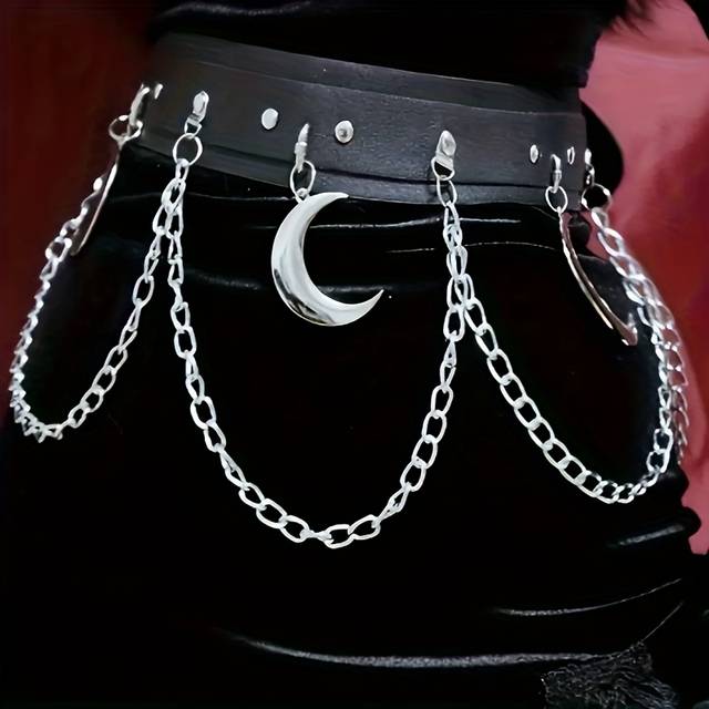 TEMU 1pc Gothic Moon Pendant Chain Corset Belt, , Large Size, Rivet Detail, Non-textile, For Women's Casual Weekend Wear