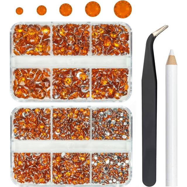qiipii 3060PCS Orange Resin Rhinestones Crystal Topaz Orange Resin Rhinestones Crystals Diamonds 2mm 3mm 4mm 5mm 6mm Non-Hotfix Gems Stones for Tumble