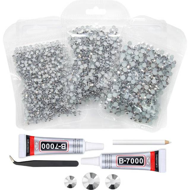 qiipii Silver Resin Rhinestones w B7000 Jewelry Glue for Bedazzling Crafting Metallic Silver Flatback Stones 3mm 4mm 5mm Non-Hotfix Mine Silver Diamon