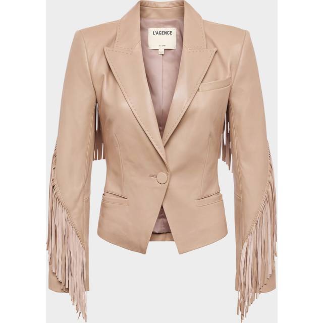 Vashti Fringe-Trim Faux Leather Blazer - DARK CAPPUCCINO - 14