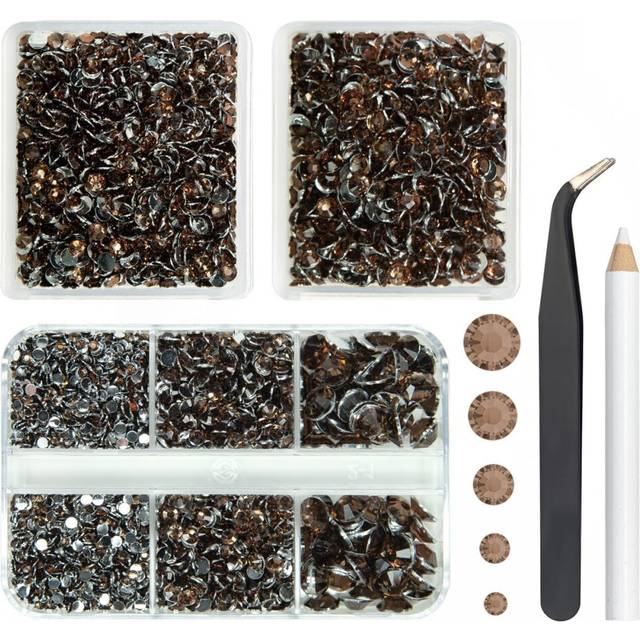 qiipii 3 Boxes 5070PCS Brown Resin Rhinestones Crystal Brown Coffee Resin Stones Crystals Diamonds Charms 2mm 3mm 4mm 5mm 6mm No-Hotfix Gems for Nails
