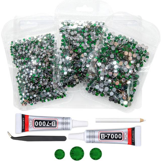 qiipii Emerald Green Crystal Resin Rhinestones w B7000 Jewelry Glue for Bedazzling Crafting Dark Green Flatback Stones 3mm 4mm 5mm Stones Diamonds Cry