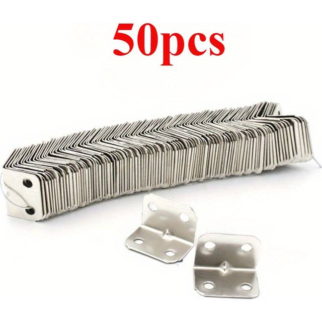 TEMU 50pcs Stainless Steel L-shaped Brackets, 90° Right-angle Metal Supports With Pre-drilled Holes For Furniture & Architectural Designs