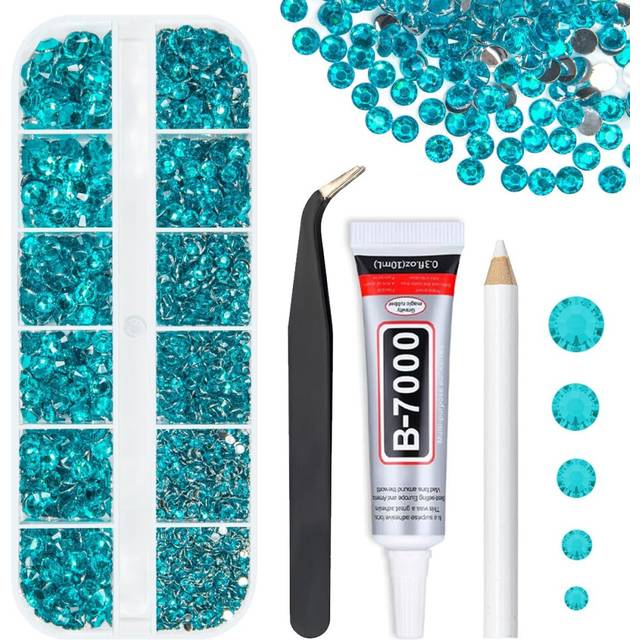 qiipii Blue Zircon Crystal Resin Rhinestones w B7000 Jewelry Glue for Bedazzling Crafting Teal Blue Flatback Stones Gems 2mm-6mm Turquoise Diamonds Cr