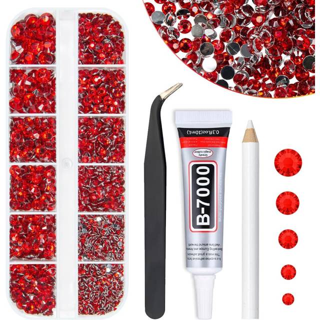qiipii Red Crystal Resin Rhinestones w B7000 Jewelry Glue for Bedazzling Crafting Siam Red Flatback Stones 2mm 3mm 4mm 5mm 6mm Ruby Red Diamonds Cryst