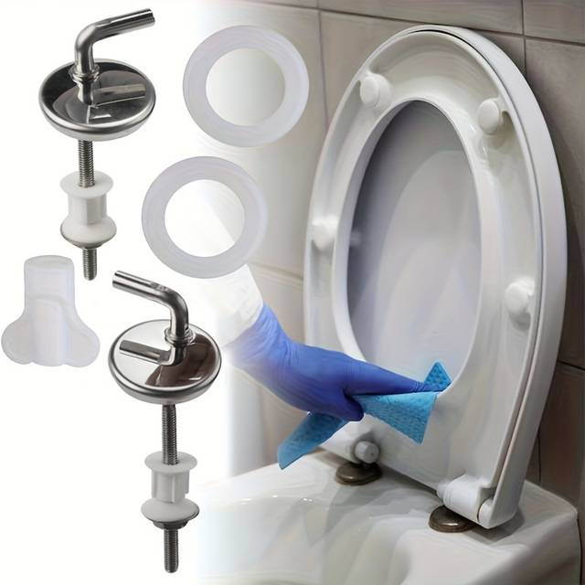 TEMU 1set Stainless Steel Toilet Seat Hinge With Bolts And Nuts, Universal Fit, 10. 69cm Length, Bathroom Replacement Parts With Rubber Washers And Gaskets,