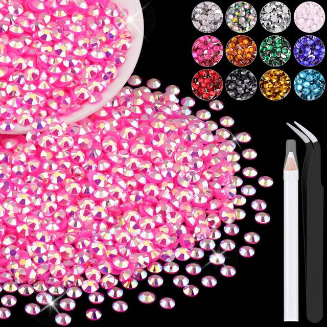 4000PCS 4mm Resin Jelly Rhinestones in Bulk (Hot Pink AB)  Bedazzling Flatback Crystals Rhinestones for Crafting DIY Nail Decoration  Gems Diomand Cha