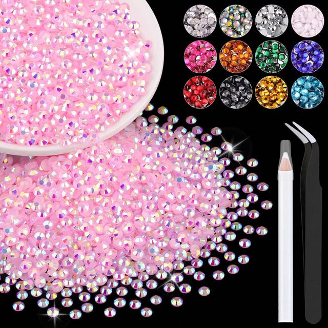 5000PCS 3mm Resin Jelly Rhinestones in Bulk (Light Pink AB)  Bedazzling Flatback Crystals Rhinestones for Crafting DIY Nail Decoration  Gems Diomand C