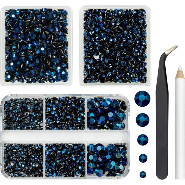 qiipii 3 Boxes 5070PCS Ink Blue Resin Rhinestones for Crafting Flatback Montana Blue Jelly Stones 2mm-6mm Non-Hotfix Navy Blue Diamonds Gems Charms fo