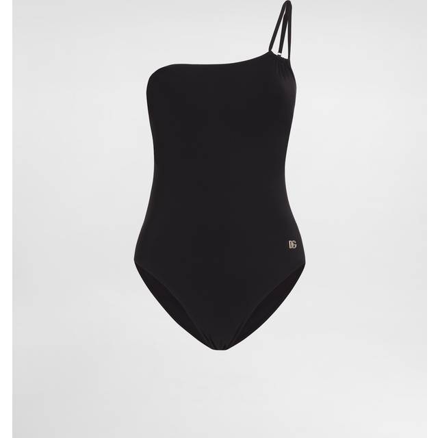 Dolce & Gabbana, Badkläder, Dam, XS, Läder, Svart havskläder med DG-logotyp - black (XS)