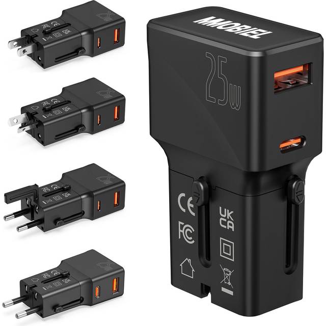 Universal travel adapter 25w – all-in-one worldwide travel plug adapter – usb-c
