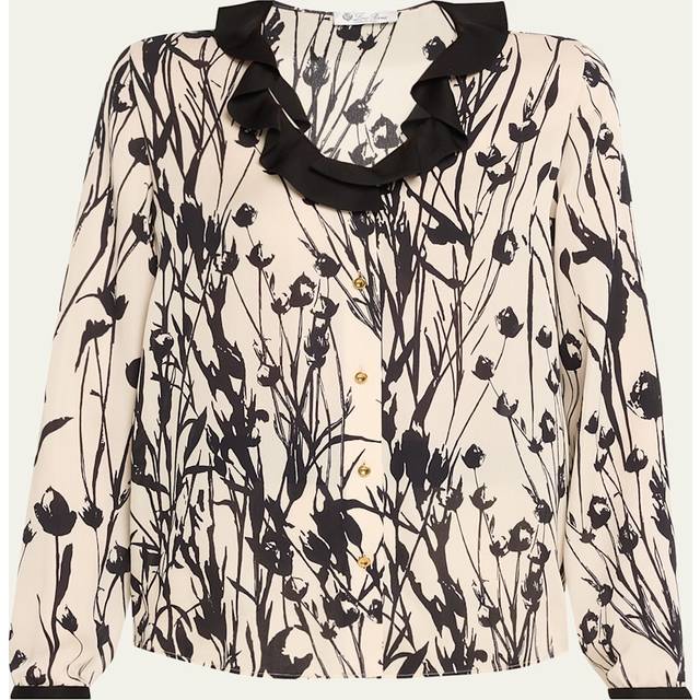 Samantha Campo Di Lino-Print Silk Ruffle Shirt - T1NK CLEAR OYSTER/BL - 42 IT (6 US)
