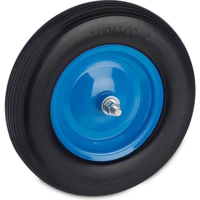 Wheelbarrow Tyre, 4.80 4.00-8, Solid Rubber Spare Wheel, Steel Rim, Puncture-Proof, with Axle, Black/Blue - Relaxdays