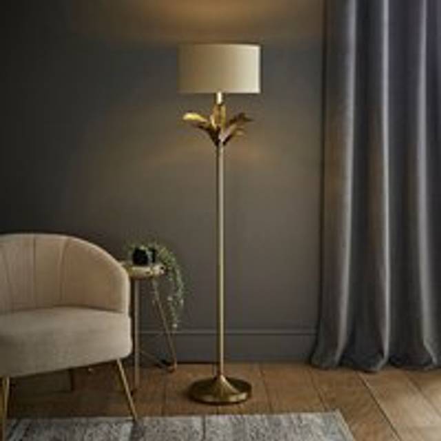 ValueLights Christina Black Velvet & Gold Shade Palm Leaf Floor Lamp