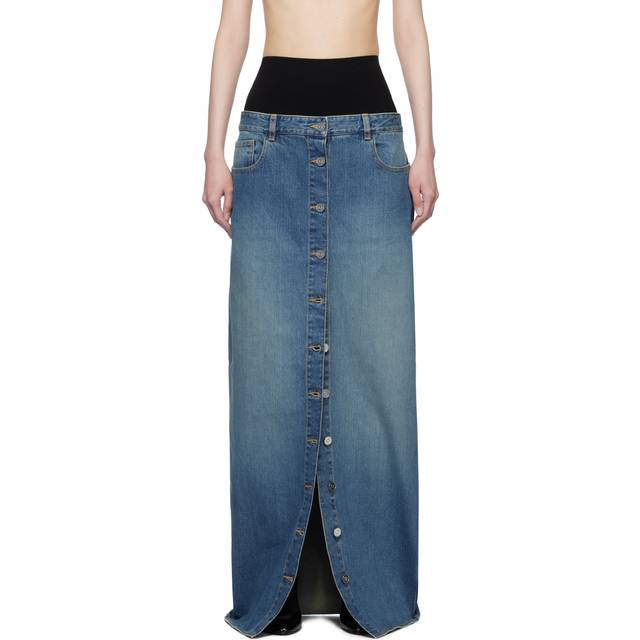 ALAÏA Blue Knitted Waistband Denim Maxi Skirt - 525 - BLEU VINTAGE - FR 38