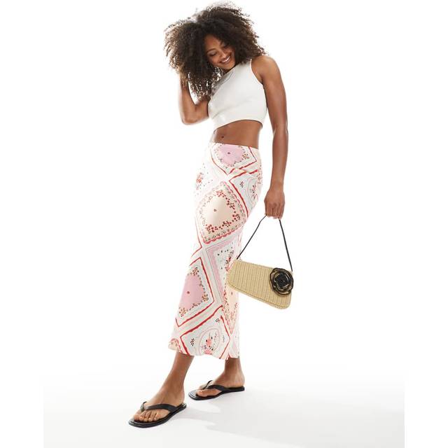New Look Women's Pink Pattern Print Bias Cut Midi Skirt - UK 8