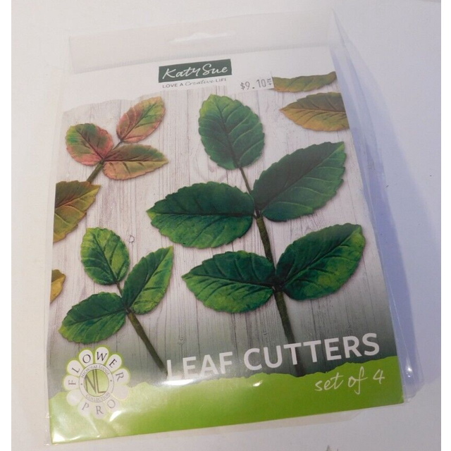Flower Pro Cake Decorating Leaf Cutters (Set of 4) by Katy Sue - Cut Leaves to 4 Different Sizes: 1) 1 x 0.6 inch  2) 1.4 x 0.8 inch  3) 1.8 x 1 inch