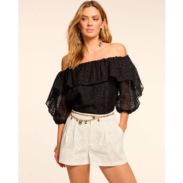 Salma Embroidered Off-Shoulder Blouse - BLACK EYELET - Large