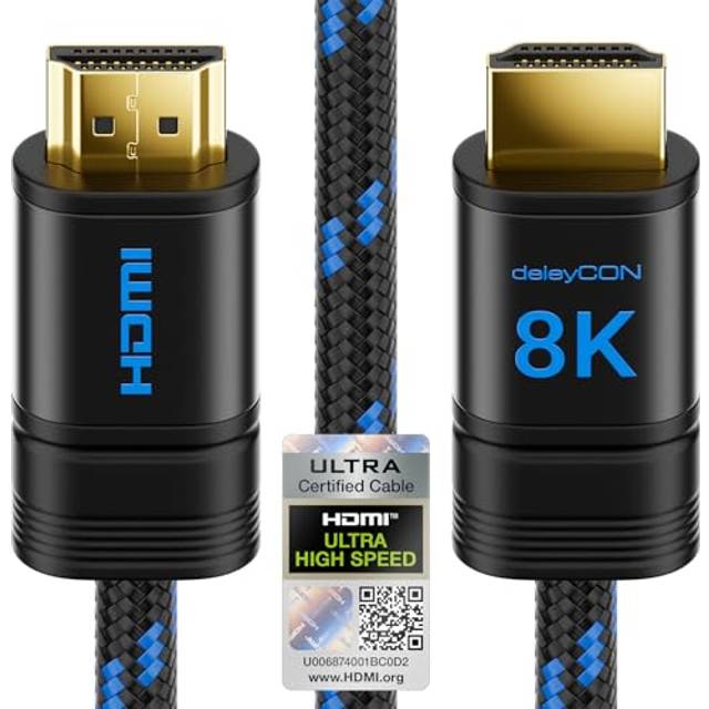 deleyCON 0,5m 8K HDMI 2.1b-Kabel Kort (48G, ULTRA Hög Hastighet) Certifierad, 8K@60Hz 4K@120Hz 2K@144Hz/165Hz EARC HDCP 2.3/2.2 - för DTS:X Dynamisk HDR Dolby Atmos TV PS5 Xbox Soundbar Monitor