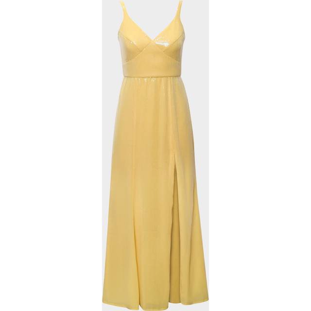 Mikayla Sleeveless Side-Slit Sequin Midi Dress - PALE YELLOW - 4