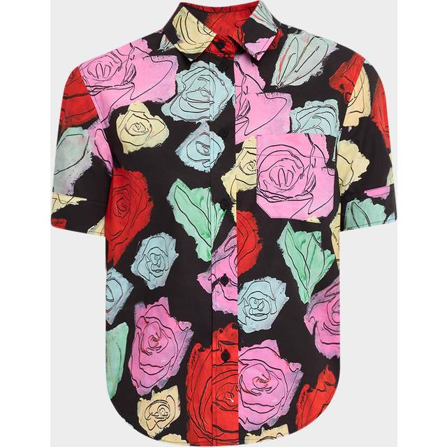 Rose Scribble-Print Short-Sleeve Collared Shirt - BLACK - 42 IT (6 US)