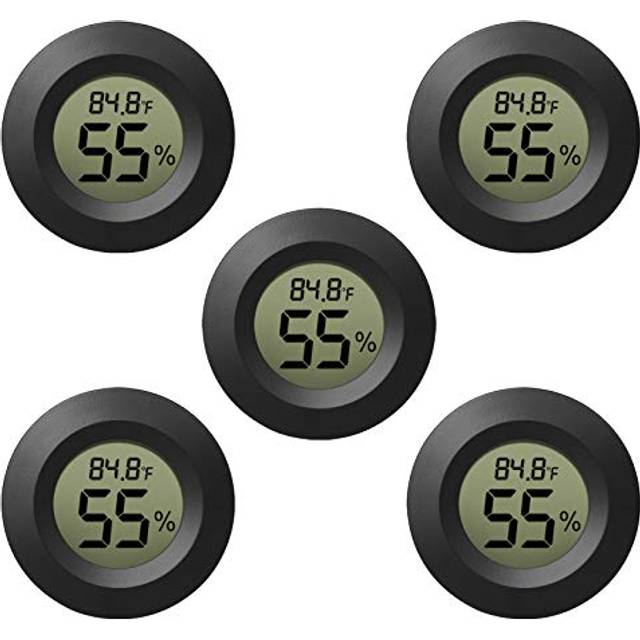 EEEKit Hygrometer termometer digital LCD-skärm inomhus utomhus fuktighetsmätare mätare för luftfuktare avfuktare växthus källare babyrum, svart rund, mått i Fahrenheit/Celsius, 5-pack