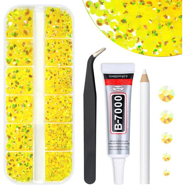 qiipii Lemon Yellow AB Resin Rhinestones w B7000 Jewelry Glue for Bedazzling Crafting 2mm-6mm Citrine Flatback Jelly Stones Diamonds Gems Charms Suppl