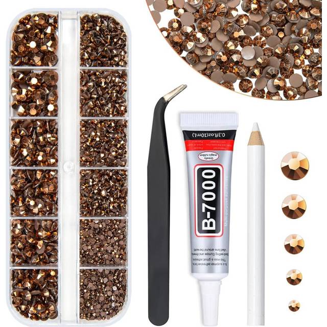 qiipii Copper Resin Rhinestones w B7000 Jewelry Glue for Bedazzling Crafting 2mm 3mm 4mm 5mm 6mm Brown Flatback Jelly Stones Coffee Diamonds Gems Char
