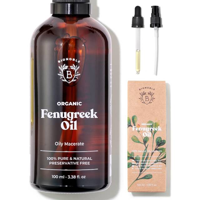 ORGANIC FENUGREEK OIL | Oil Extract of Fenugreek Seeds & Sunflower Oil | Body, Bust, Butt, Hair, Nails | Vegan & Cruelty Free | Glass Bottle + Pipette + Pump (50ml)