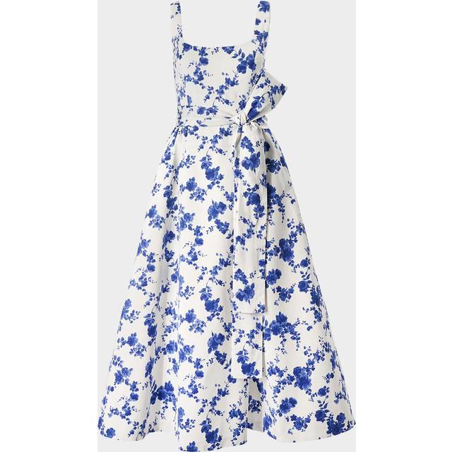 Floral Scoop Neck Midi Dress with Sash - WHITE MULTI - 14