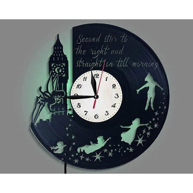 (As show, One size) Record The Peter Pan Clock Vinyl Wall Clock Creative Wall Clock Without Led Light 12 Inches