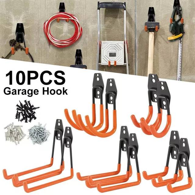 TEMU 10pcs Heavy Duty Utility Steel Garage Hooks, Wall Mount Garage Hanger & Organizer For Power Tools, Ladders, Bulk Items, Bikes, Ropes And More Equipment