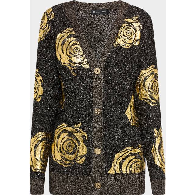 Foiled Rose Cardigan - BLACK/GOLD - Medium