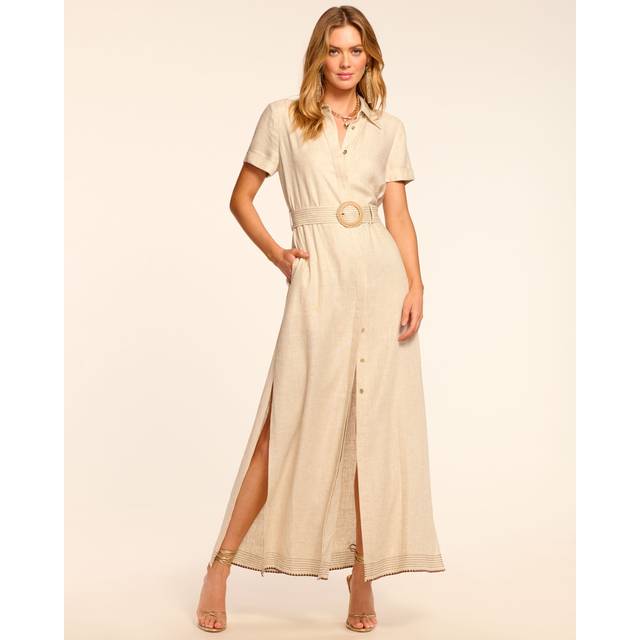 Melina Linen Short Sleeve Maxi Dress in Linen - LINEN - 00