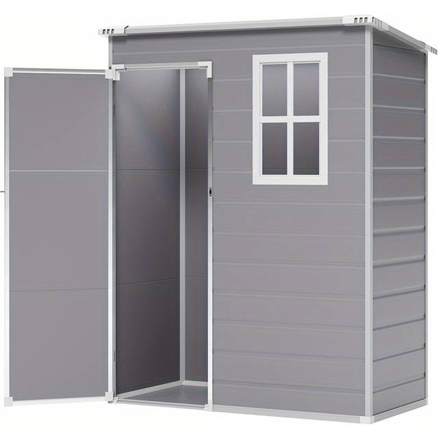 TEMU Grey Sturdy Garden Storage Shed 5 X 3ft Sheds With Door And Window Ventilation, Temporary, Not For Permanent Purposes, Removable