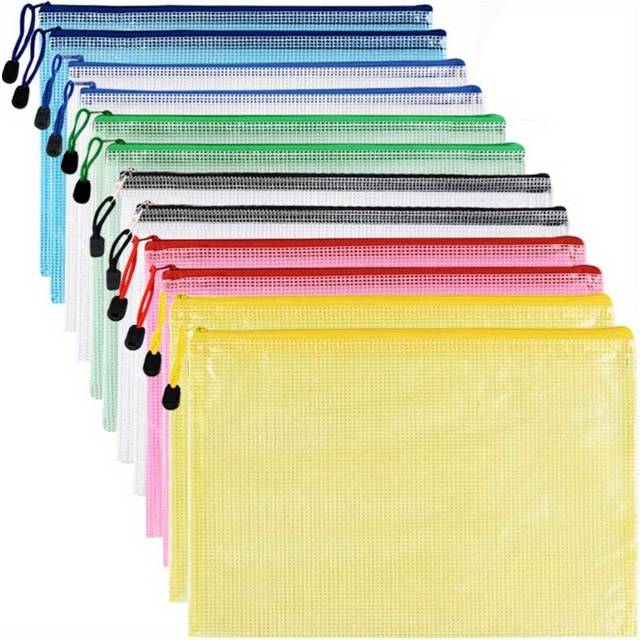 TEMU A4 Plastic Wallet - 12 Document Wallet A4 Zip Lock Bag Plastic Pocket With Zipper